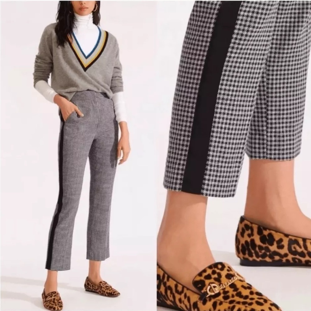 Veronica Beard Gemini Gingham Straight-leg Twill Trousers Black White Women’s 0